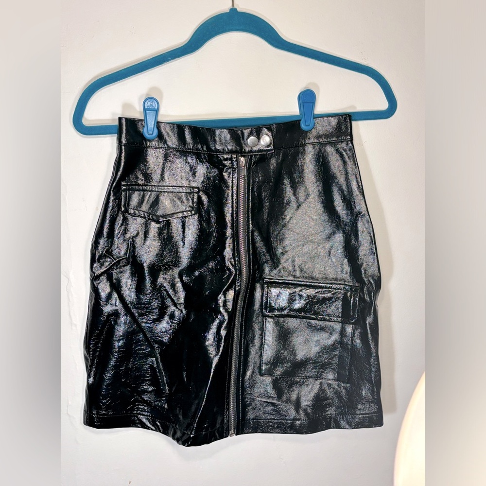 BNWOT Nasty Gal black pleather above knee rock and roll skirt